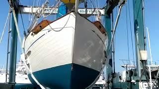 Tayana 37 cutter Hurrah coming out of the yard after total refit