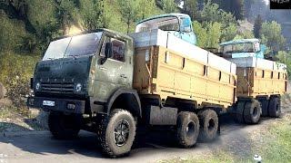 SPINTIRES 2014 - The Hill Map - Truck + Full Trailer Loaded With 2 Trucks Going Up Hill