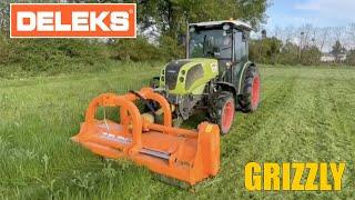 Field test: new Deleks GRIZZLY reversible flail mower mounted on CLAAS tractor.