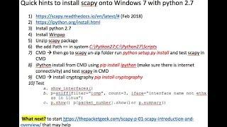 Quick hints to install scapy onto Windows 7 with python 2.7