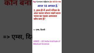 18 August | Top Current Affairs | For all Exams | CA Shorts EP 62 | #Shorts #CurrentAffairsInHindi