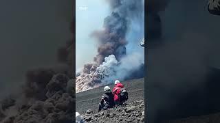 Mount Etna erupts while tourists are on tour