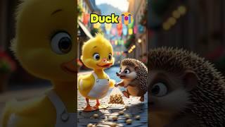 Duckling's Peanuts Were Taken Away By The Hedgehog#funny #duck #cartoon#cute