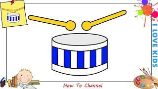 How to draw a drum EASY step by step for kids, beginners, children 2