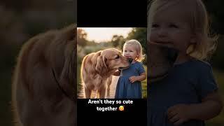 Heartwarming Guardian: Golden Retriever & Toddler's Sweet Moments! 