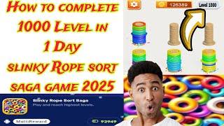 How to complete 1000 Level slinky Rope sort saga game 2025