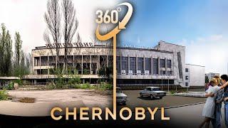 Chernobyl before and after in 360° video VR. Pripyat before the Chernobyl disaster