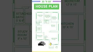 35’× 50’ House Plan, 3 BHK, 3 Bath+ Study & Car Parking, 35 by 50 , 35*50 Home Design