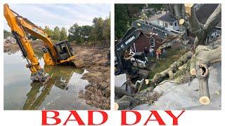 Double Disaster.. Excavator Recovery Form Pond And Massive Tree Fell On Historic Building!