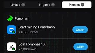 Start Mining Fomohash Paws | Paws New Task Start Mining Fomohash | Start Mining fomohash +6,000 PAWS