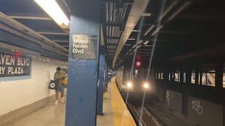 ⁴ᴷ⁶⁰ IND Queens Blvd Line: (E) (F) Exp (M) (R) Local Train Action @ Woodhaven Blvd.