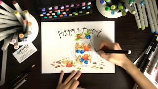 Tutorial Banana Dessert. Speed Painting with Markers