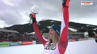 Cornelia Hütter  - the run, the interview and to joy of winning her 1st crystal globe!