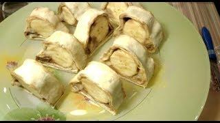 Сладкие роллы с бананом и кремом