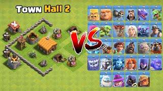 Level 1 All Troops vs Max Town Hall 2 - Clash of Clans