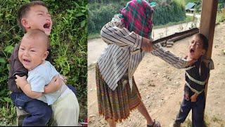 The little boy alone rebuilt the bamboo house that was blown down by the storm, go beg for food