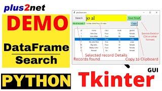 DEMO of Saving , copy to click board , selecting rows of filtered Treeview from DataFrame