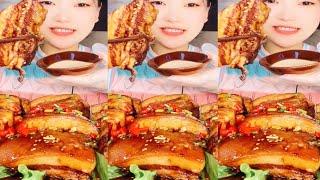 The fried pork has a delicious sweet taste.#koreanfood #food #eatinsounds