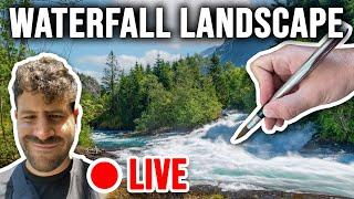 How to Paint a Waterfall Landscape in Watercolor | LIVE 