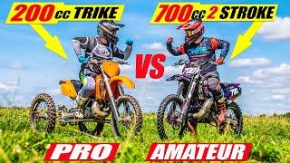 Pro on 200cc Trike vs Amateur on 700cc 2 Stroke Dirt Bike!