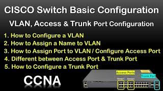 Cisco Switch basic Configuration | VLAN, Access Port & Trunk Port Configuration step by step