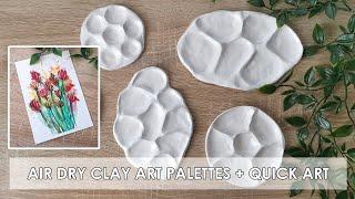 I made my own air dry clay art palettes! + quick artwork (read description) [glinamol i vodene boje]