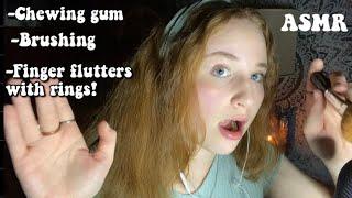 ASMR | Gum Chewing + finger fluttering with rings + mic brushing! 