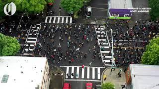 Aerial views of Black Lives Matter demonstrations in Portland