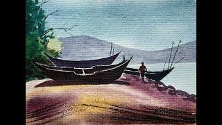 Watercolor Boat on a Beach Painting Process | Paint with David