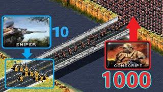 Can 10 Snipers defend the bridge? vs 1000 Conscripts - Red Alert 2