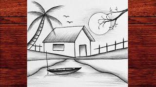 Peaceful Village Scenery Drawing | Easy Pencil Sketch for Beginners