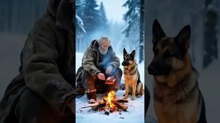 Surviving the Frozen Wilderness: A Man and His Dog! ️ #WildSurvival #germanshepherd #wildlife