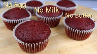 Super Moist Red Velvet Cupcakes | No Egg No Milk No Butter Cake