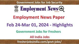 Employment News Feb 24-Mar 01, 2024 | New Govt Job Vacancy | Government Jobs for Freshers