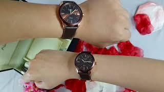 Alexandre Christie Eternity Couple Set Edition Brown Dial Brown Leather, Case Rose Gold