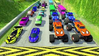 Big Cars & Monster Trucks vs Massive Speed Bumps vs DOWN OF DEATH in Thorny Road | HT Gameplay Crash