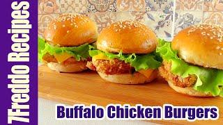 Delicious Buffalo Chicken Burgers. Burgers with Buffalo Chicken Breast and Cheese