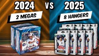 HUGE GOLDEN MIRROR!! 2024 TOPPS CHROME UPDATE MEGAS VS 2025 TOPPS SERIES 1 HANGERS