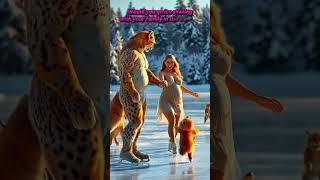 Lynx and Girl Family's Winter Ice Skating Fun
