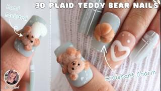 3D Plaid Teddy Bear Croissant Nails ʕ ● ᴥ ●ʔ + Yogurt Nail Kr. Gingerbread Set and Maniology Review