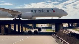 Dreamliner Passes Over International Parkway at DFW Airport