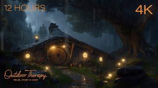 Hobbit Hollow | Thunderous Nightfall in the Enchanted Woods | 12 Hours of Rain & Thunder Ambience