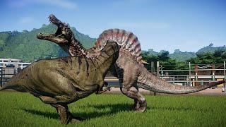 2 T.REX vs 2 Giganotosaurus, 2 Spinosaurus, 2 Carcha and 2 Stegoceratops - Jurassic World Dinosaurs