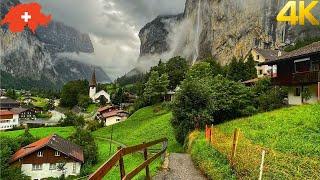 Lauterbrunnen, Switzerland 4K - Walking in the rain in the most beautiful Swiss village