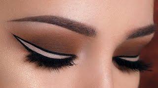 Nude Outlined Winged Eyeliner & Brown Smokey Eye Makeup Tutorial