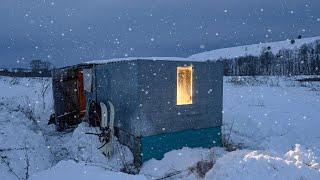 24 hours SOLO in the fishing hut / Escaping the winter blizzard ASMR