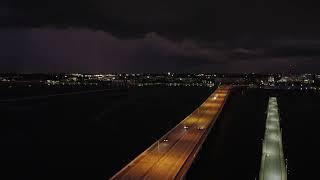 Bradenton and Palmetto Florida at Night over the Manatee River Drone