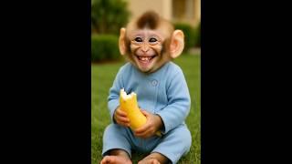 baby monkey eating banana 