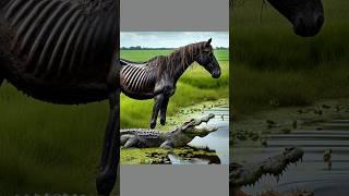 A man rescue a weak black horse #horse #crocodile