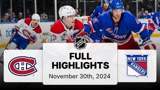 NHL Highlights | Canadiens vs. Rangers - November 30, 2024